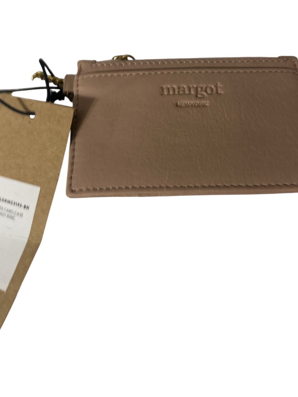 NWT margot Leather Card Case in Taupe Brown zipper pocket gold accents nice